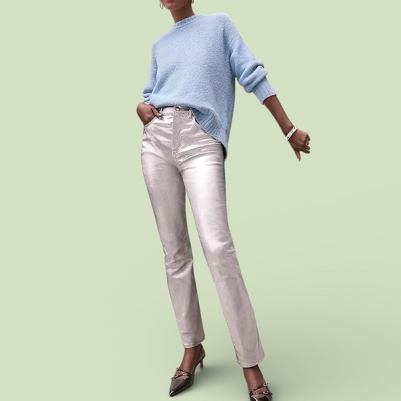 LOFT Denim - LOFT NWOT Coated High Rise Straight Jeans in Silver Metallic